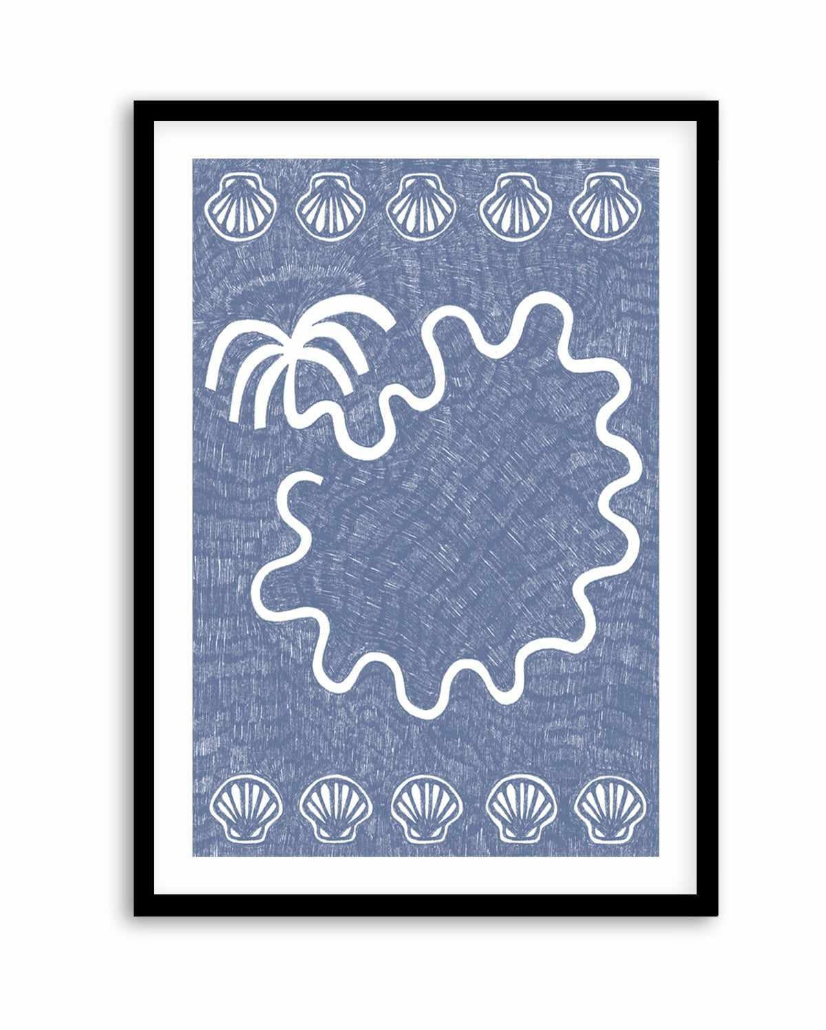 Shells And Palm Tree Blue by Shatha Al Dafai | Art Print