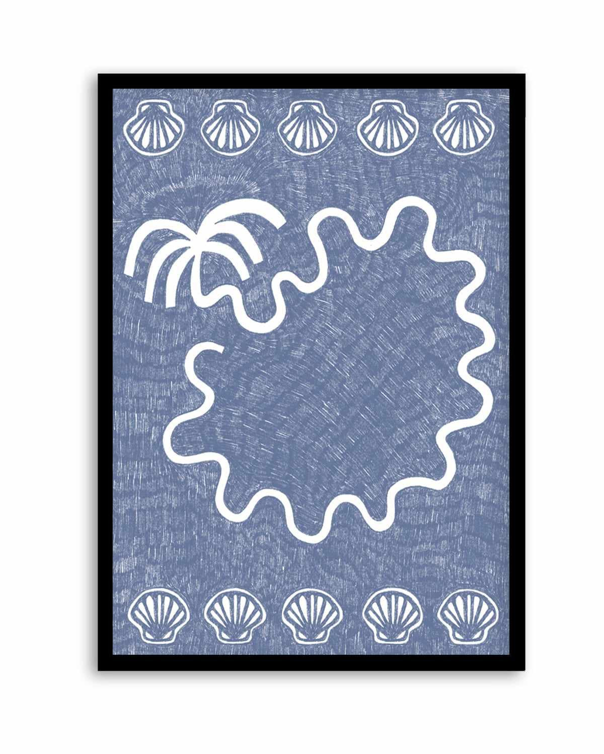 Shells And Palm Tree Blue by Shatha Al Dafai | Art Print