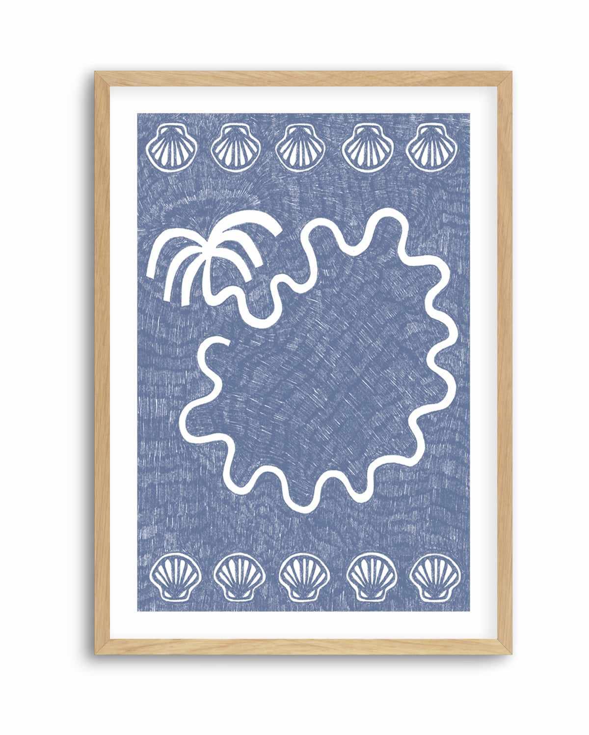 Shells And Palm Tree Blue by Shatha Al Dafai | Art Print