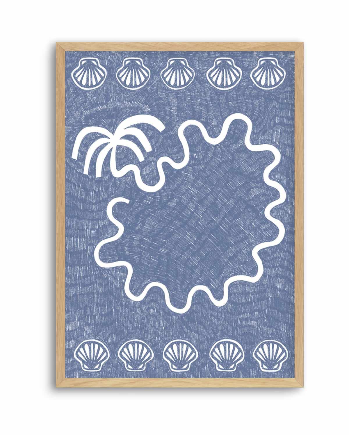 Shells And Palm Tree Blue by Shatha Al Dafai | Art Print
