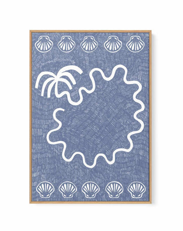 Shells And Palm Tree Blue by Shatha Al Dafai | Framed Canvas Art Print from Olive et Oriel where you can shop wallpaper and artworks online