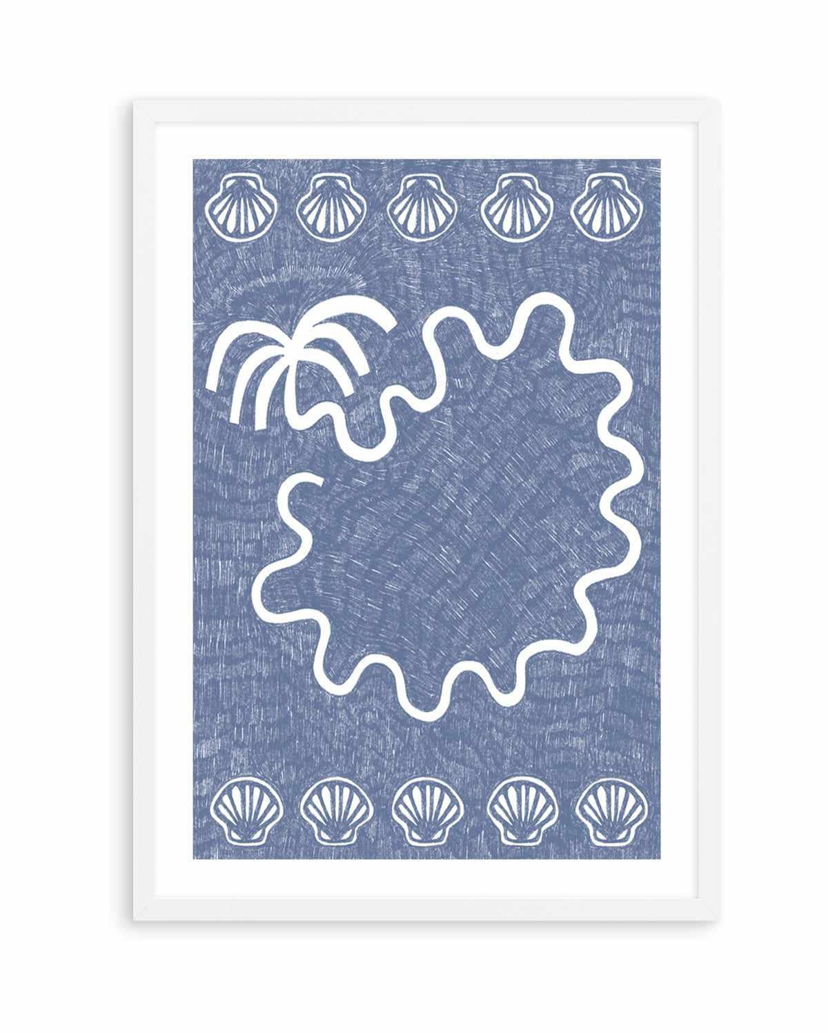 Shells And Palm Tree Blue by Shatha Al Dafai | Art Print