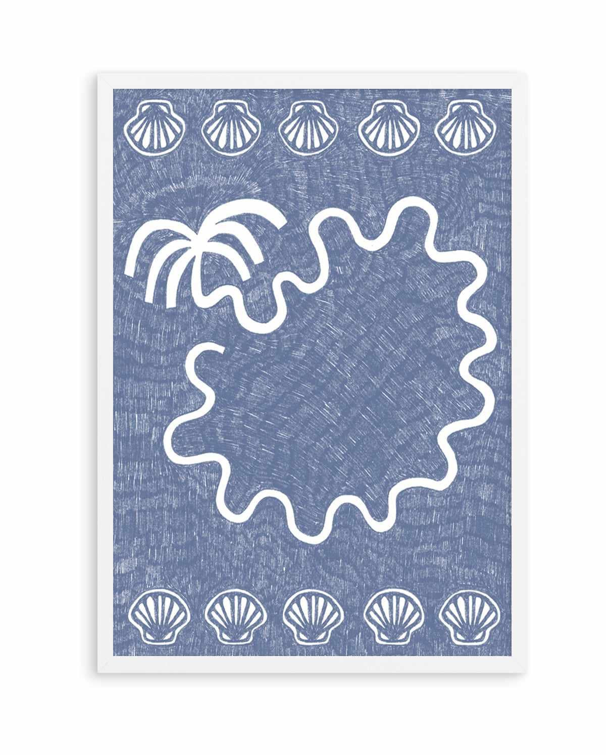 Shells And Palm Tree Blue by Shatha Al Dafai | Art Print
