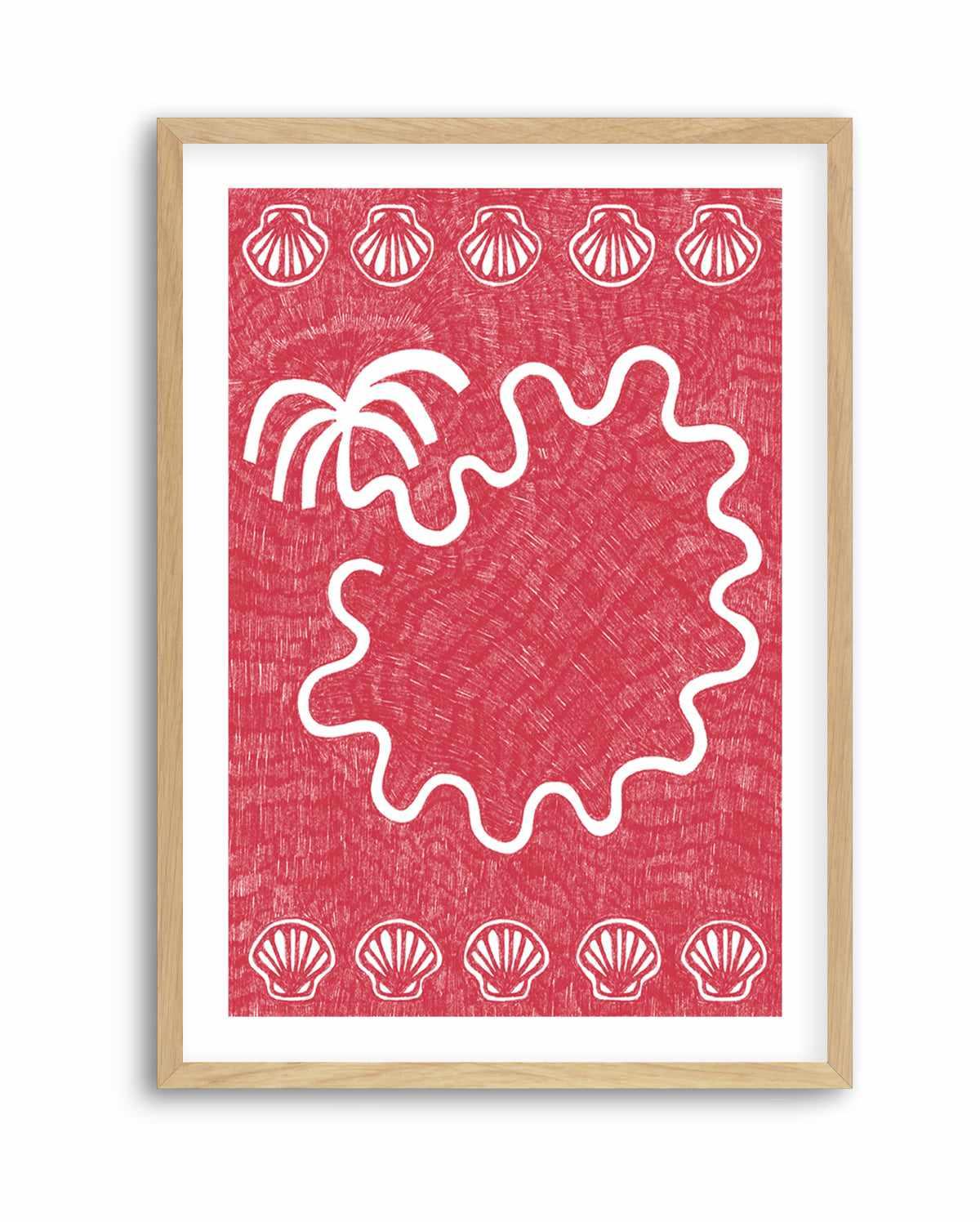 Shells And Palm Tree Coral Red by Shatha Al Dafai | Art Print
