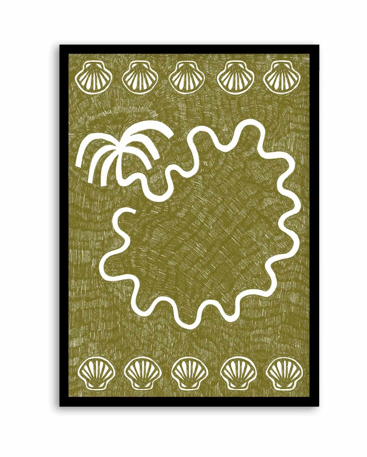 Shells And Palm Tree Green by Shatha Al Dafai | Art Print