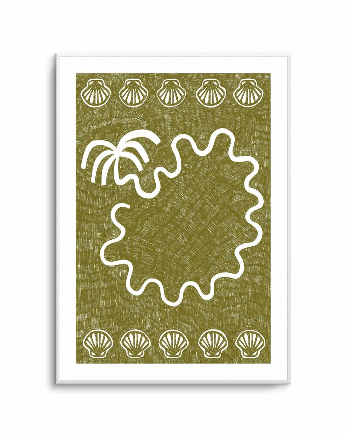 Shells And Palm Tree Green by Shatha Al Dafai | Art Print