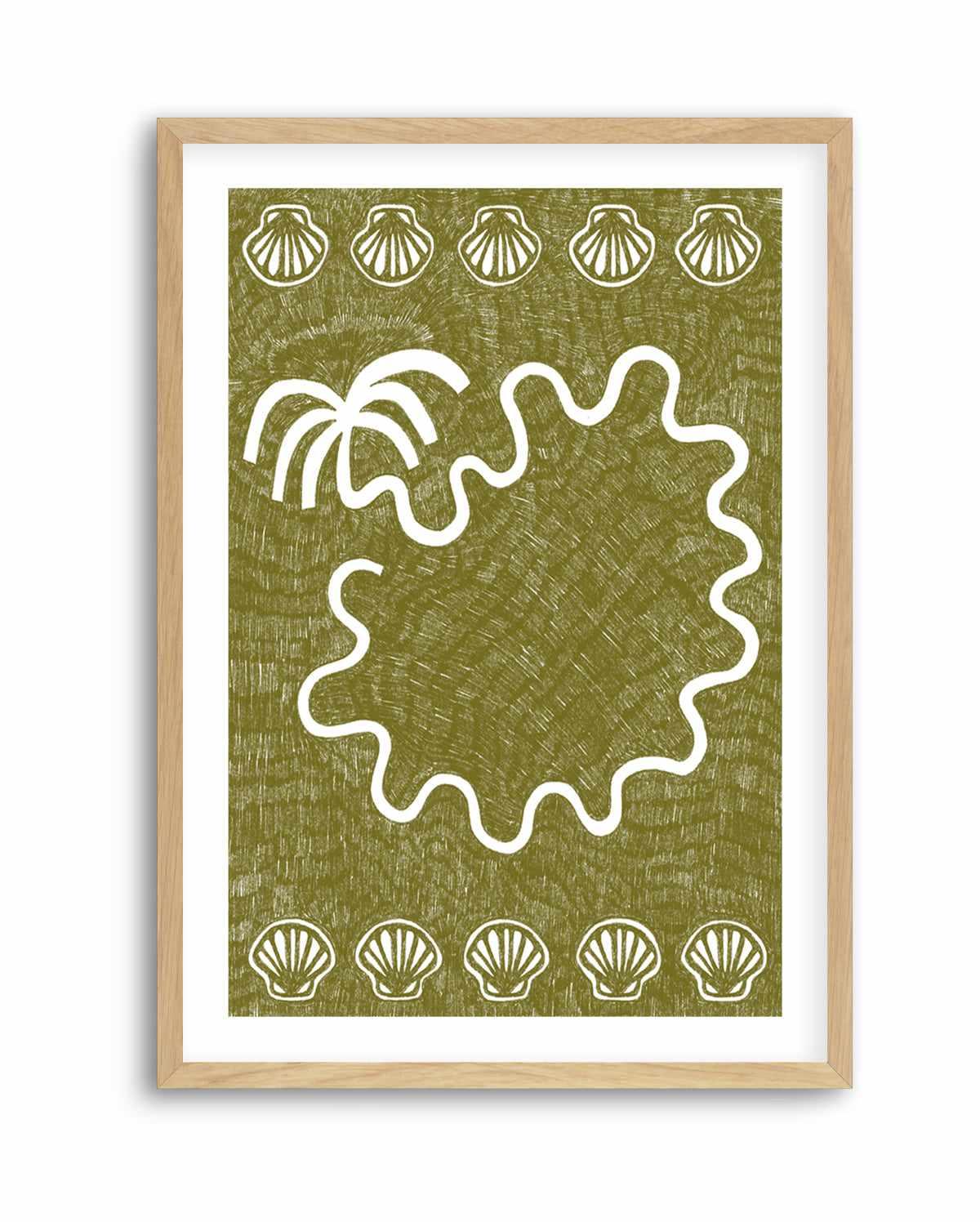 Shells And Palm Tree Green by Shatha Al Dafai | Art Print
