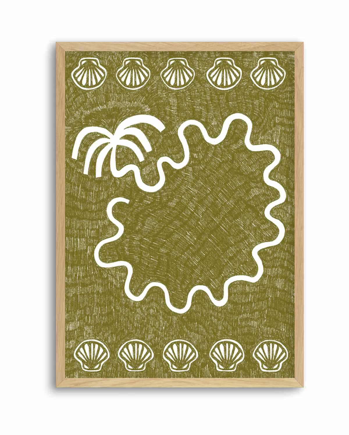 Shells And Palm Tree Green by Shatha Al Dafai | Art Print