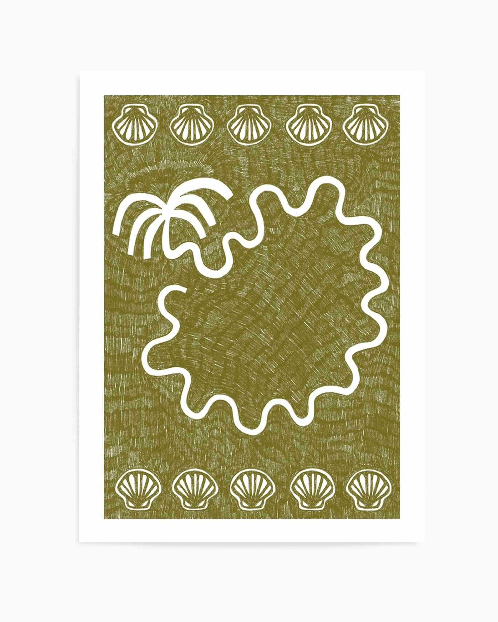 Shells And Palm Tree Green by Shatha Al Dafai | Art Print