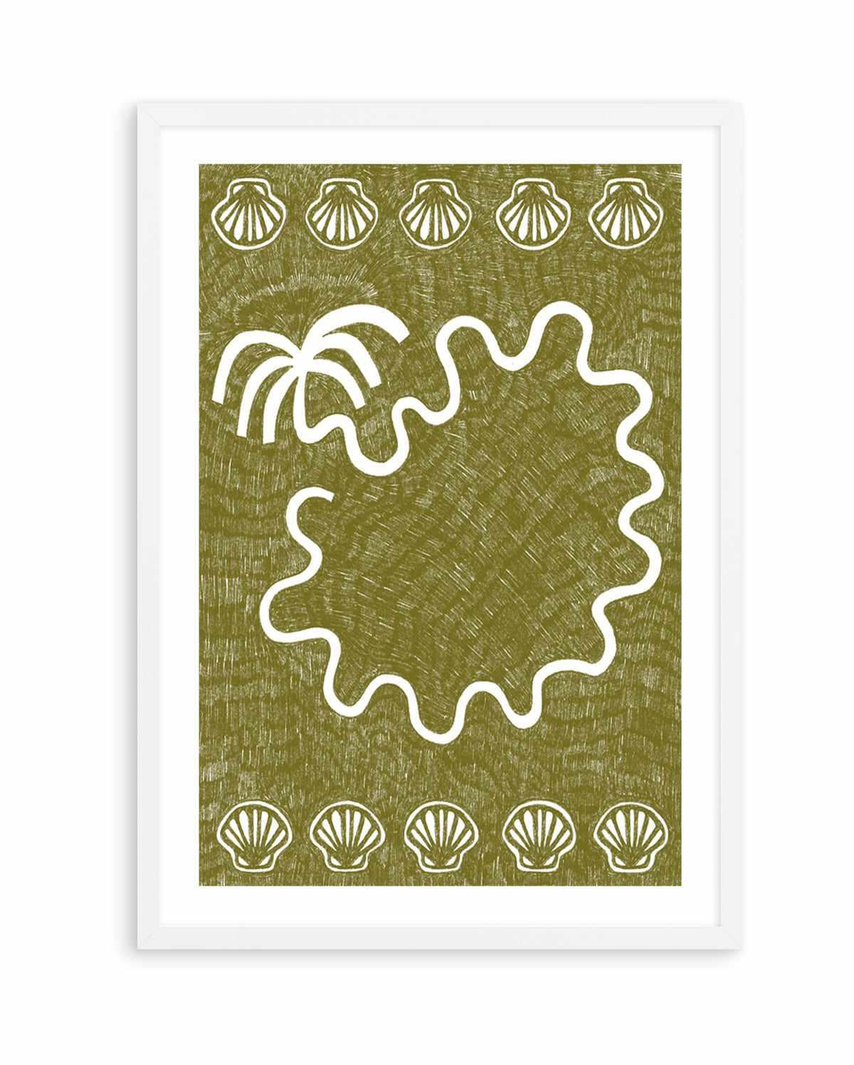 Shells And Palm Tree Green by Shatha Al Dafai | Art Print