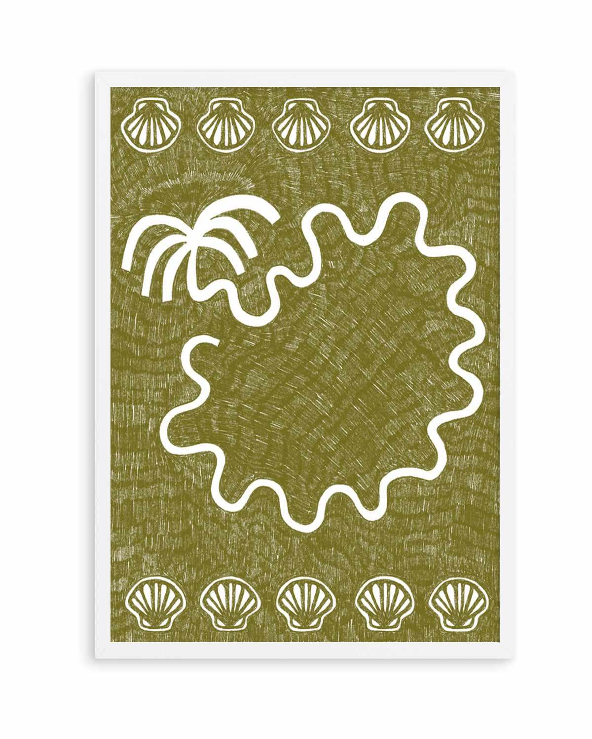 Shells And Palm Tree Green by Shatha Al Dafai | Art Print