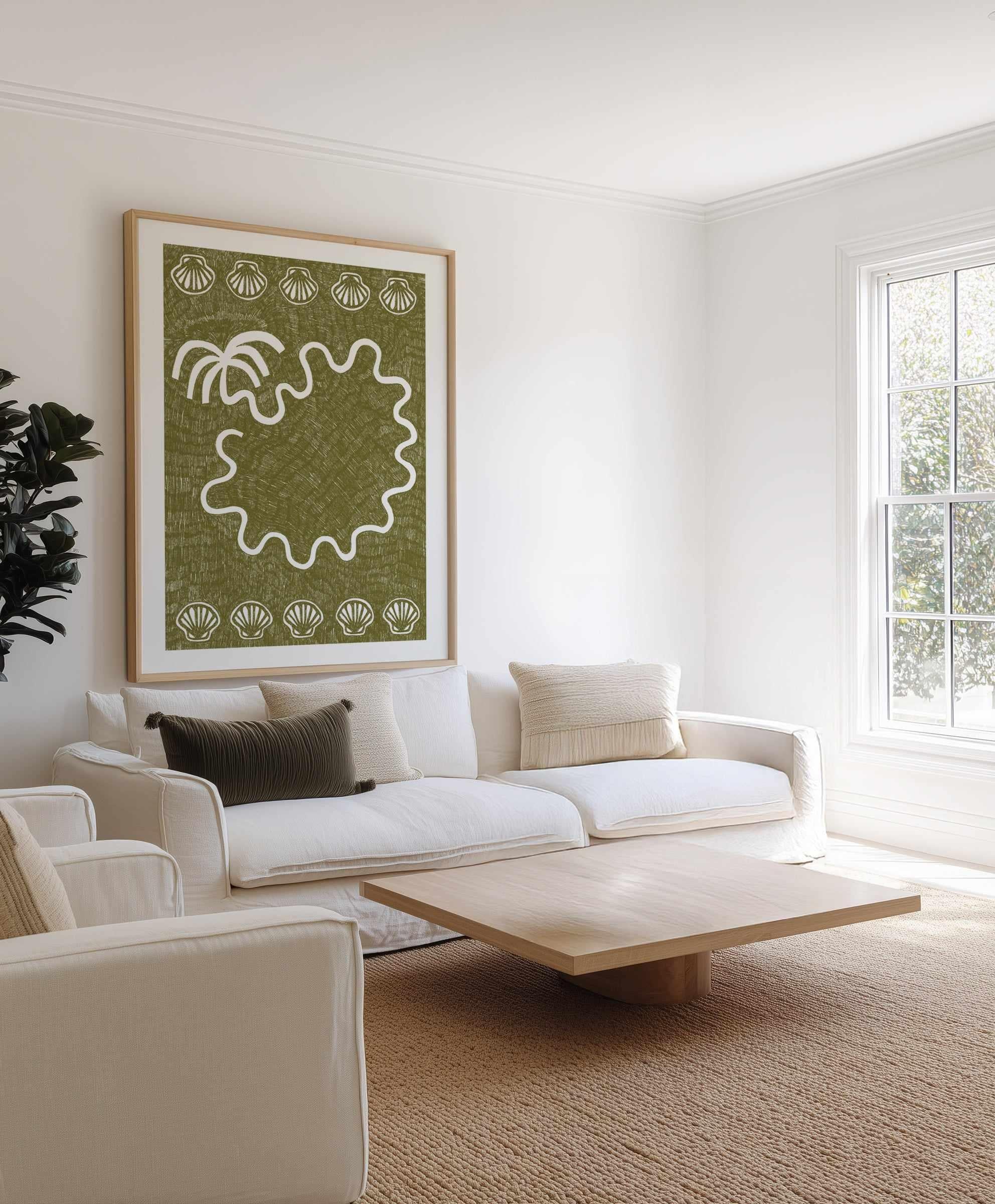 Shells And Palm Tree Green by Shatha Al Dafai | Art Print