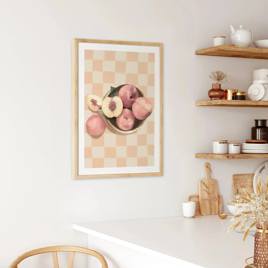 Simply Peachy on Check | Art Print from Olive et Oriel where you can shop wallpaper and artworks online