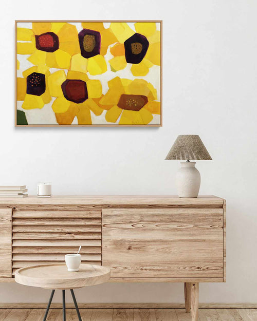 Six Sunflowers by Anne Becker | Framed Canvas Art Print
