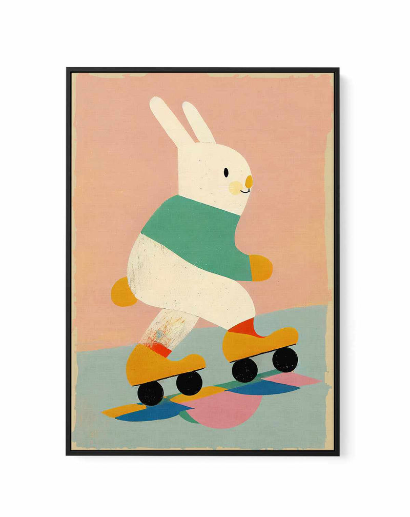 Skating bunny By Treechild | Framed Canvas Art Print