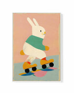 Skating bunny By Treechild | Framed Canvas Art Print