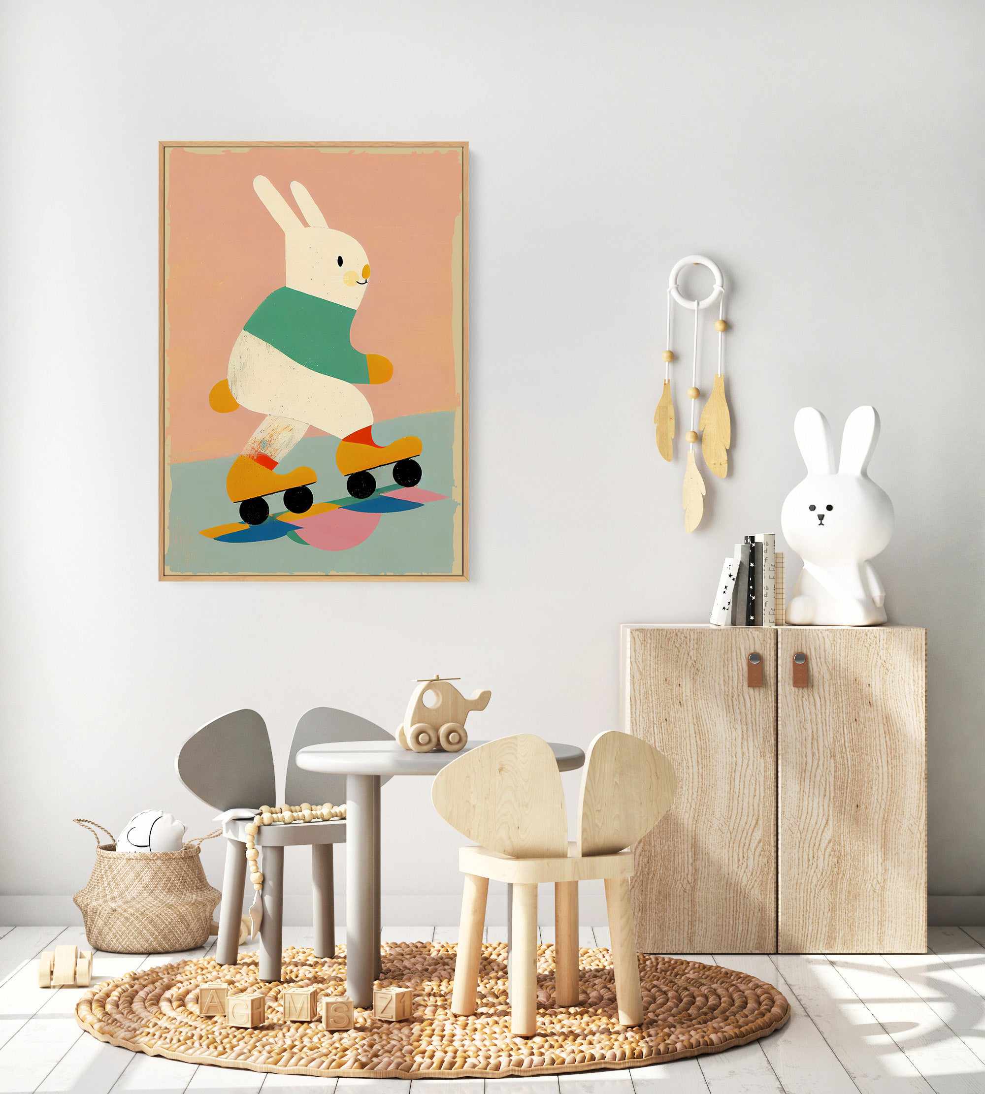 Skating bunny By Treechild | Framed Canvas Art Print