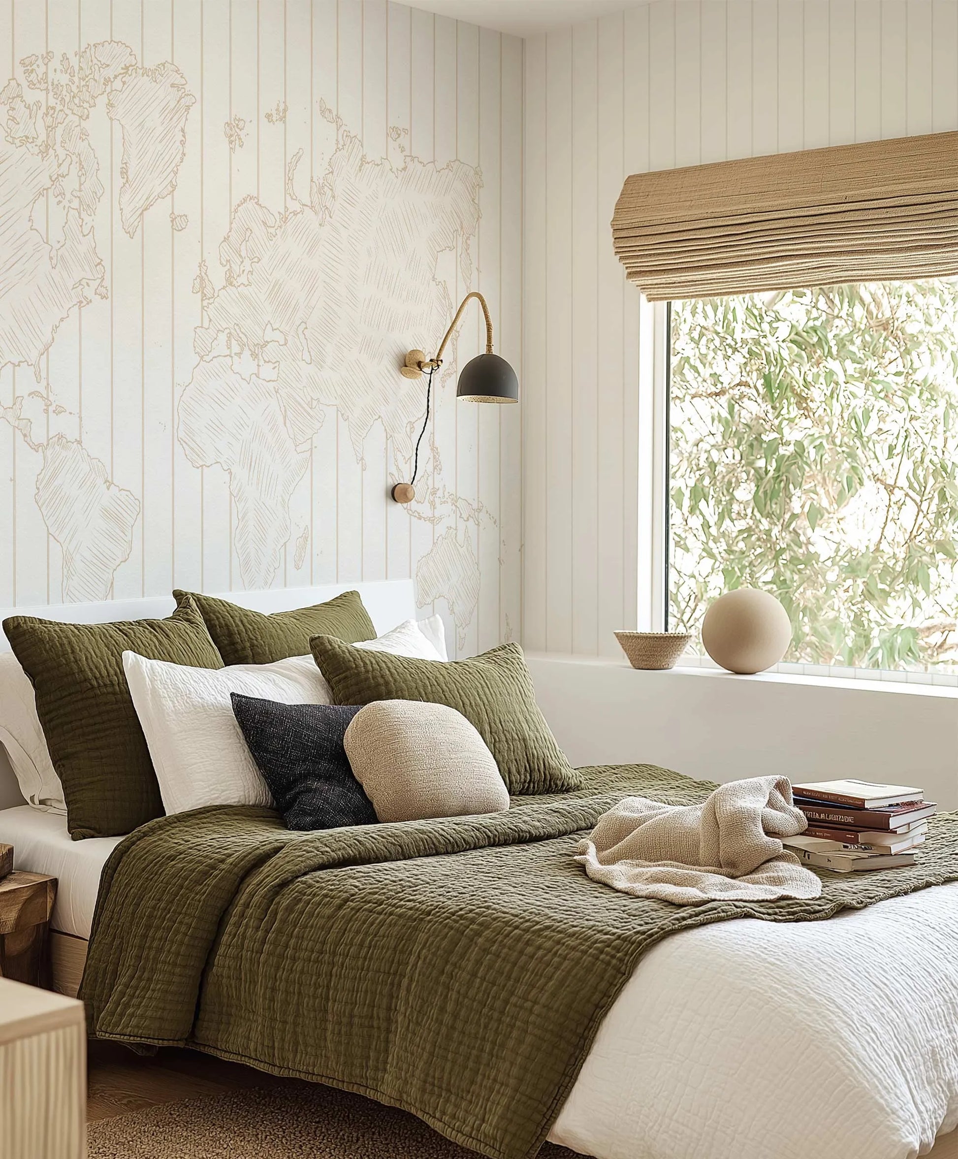 Sketched Stripe Beige Map Wallpaper Mural from Olive et Oriel where you can shop wallpaper and artworks online