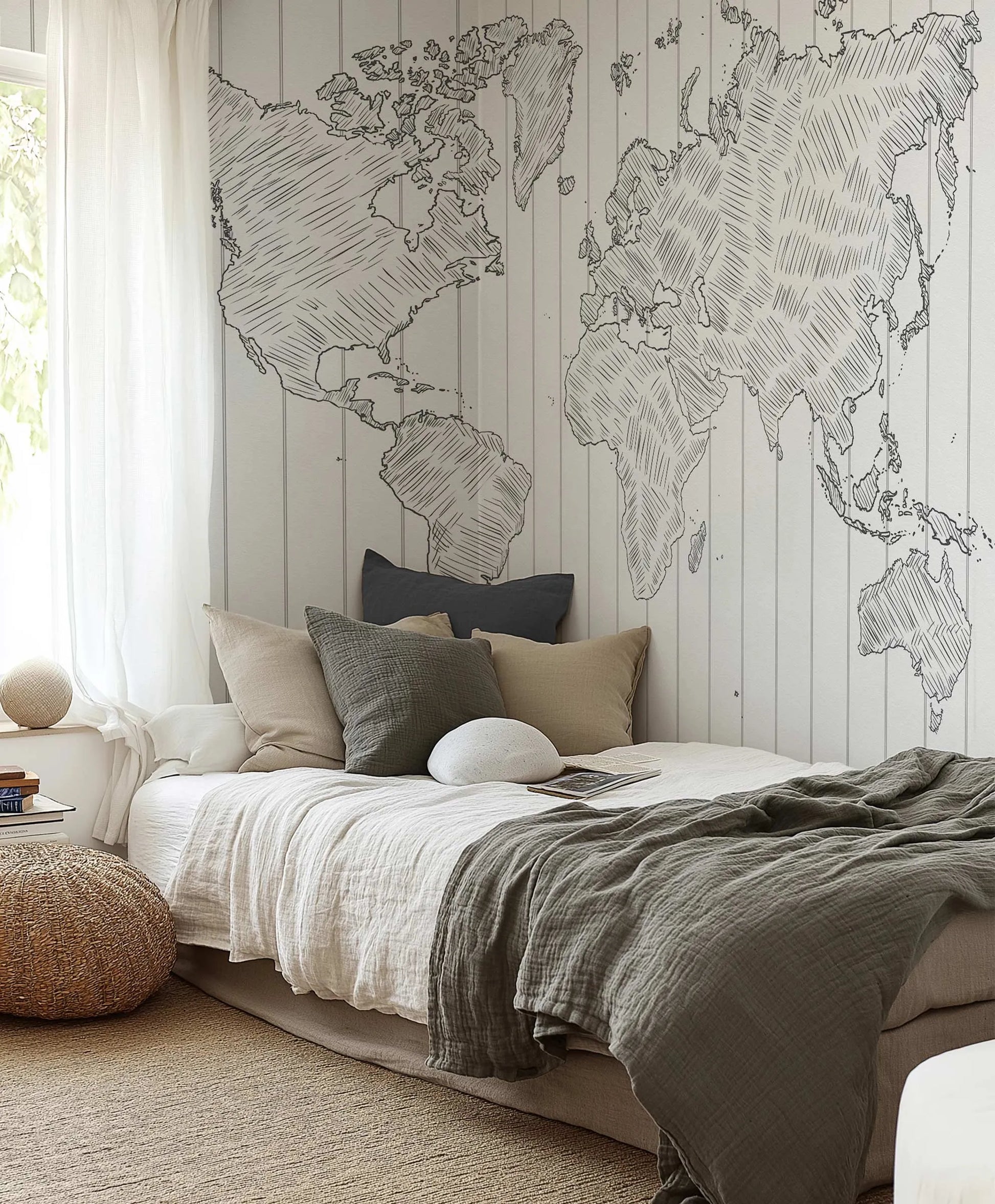 Sketched Stripe Charcoal Map Wallpaper Mural from Olive et Oriel where you can shop wallpaper and artworks online