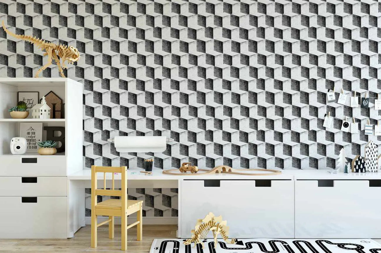 Sketchy Cubes Wallpaper-Wallpaper-Buy Kids Removable Wallpaper Online Our Custom Made Children√¢‚Ç¨‚Ñ¢s Wallpapers Are A Fun Way To Decorate And Enhance Boys Bedroom Decor And Girls Bedrooms They Are An Amazing Addition To Your Kids Bedroom Walls Our Collection of Kids Wallpaper Is Sure To Transform Your Kids Rooms Interior Style From Pink Wallpaper To Dinosaur Wallpaper Even Marble Wallpapers For Teen Boys Shop Peel And Stick Wallpaper Online Today With Olive et Oriel