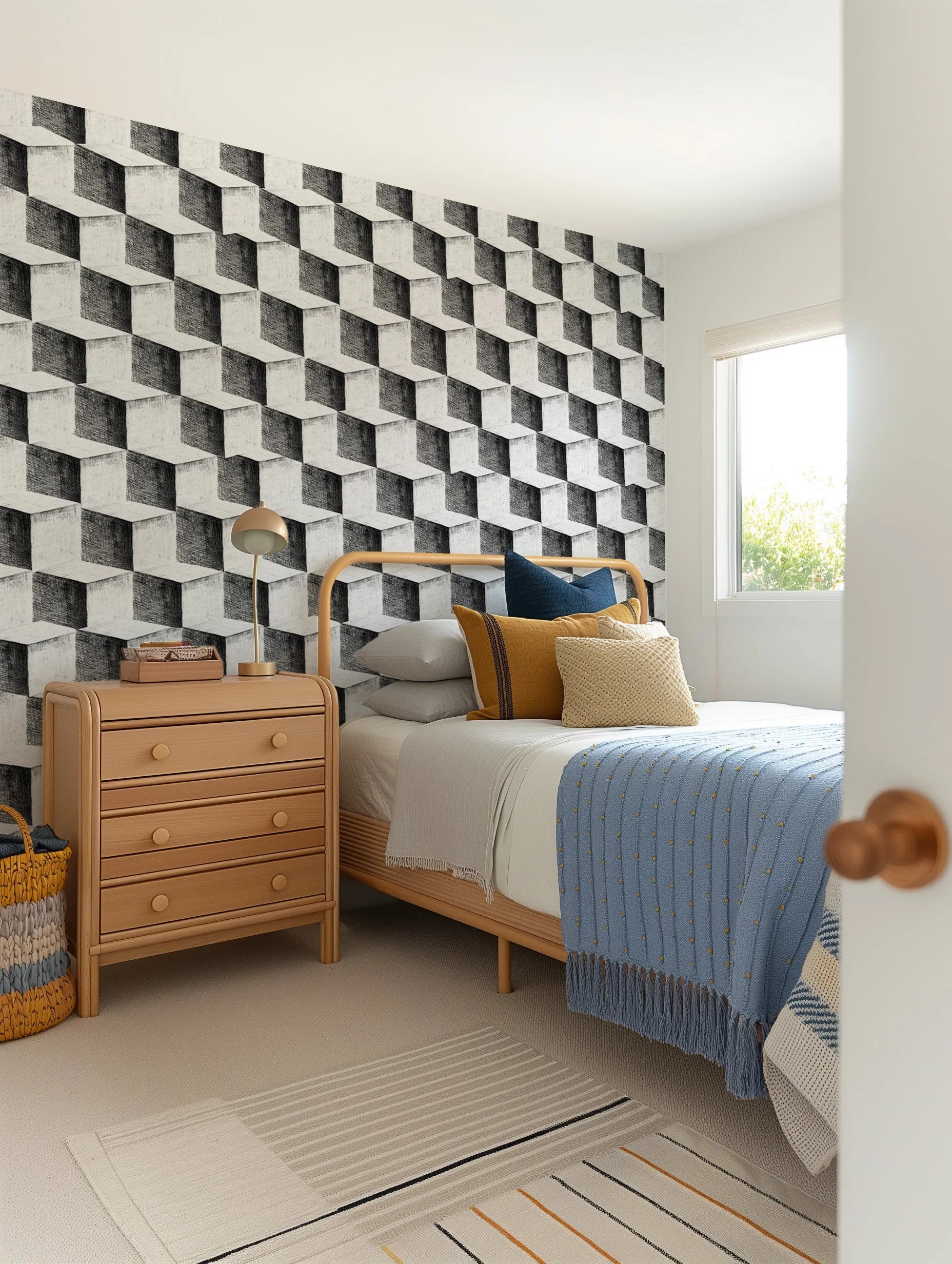 Sketchy Cubes Wallpaper from Olive et Oriel where you can shop wallpaper and artworks online