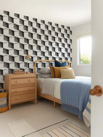 Sketchy Cubes Wallpaper from Olive et Oriel where you can shop wallpaper and artworks online
