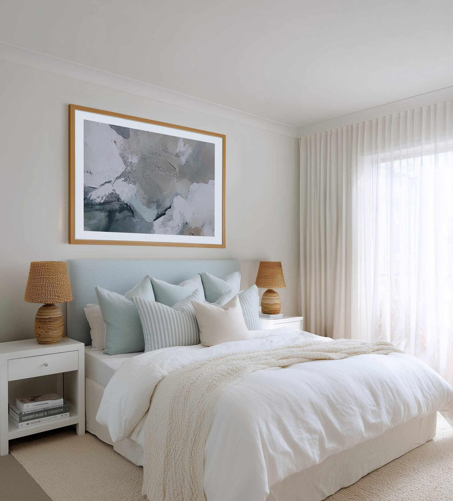 Slate Veil I | Art Print abstract art print oak frame with white border