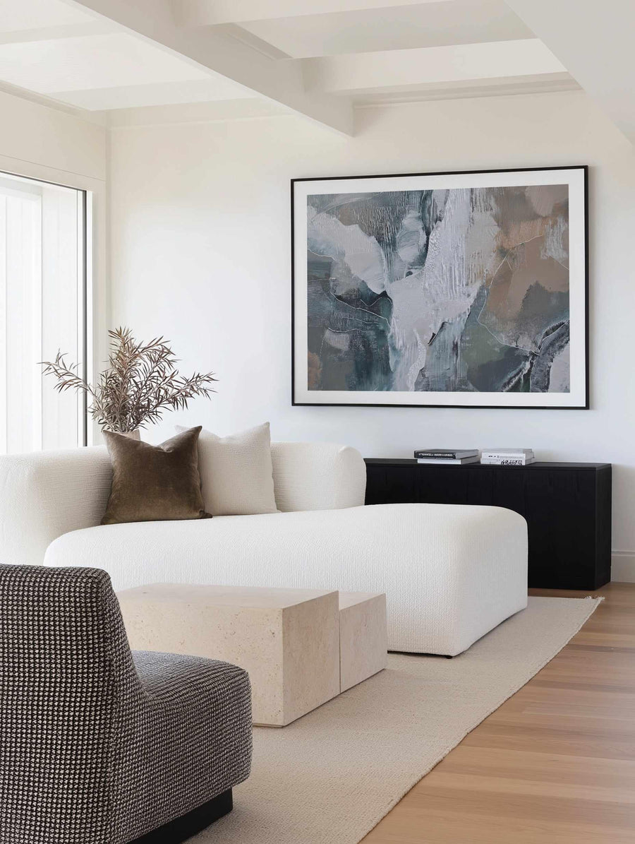 Slate Veil III | Art Print abstract art print oak frame with white border