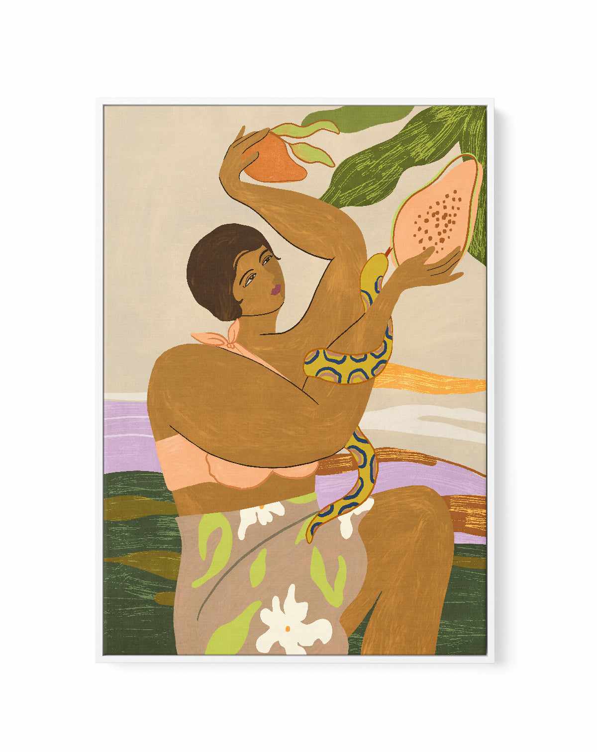 Snake and Papaya by Arty Guava | Framed Canvas Art Print