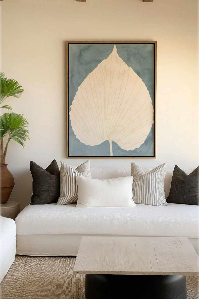 Soft Blue Fan Leaf by Casa Cartissi | Framed Canvas Art Print