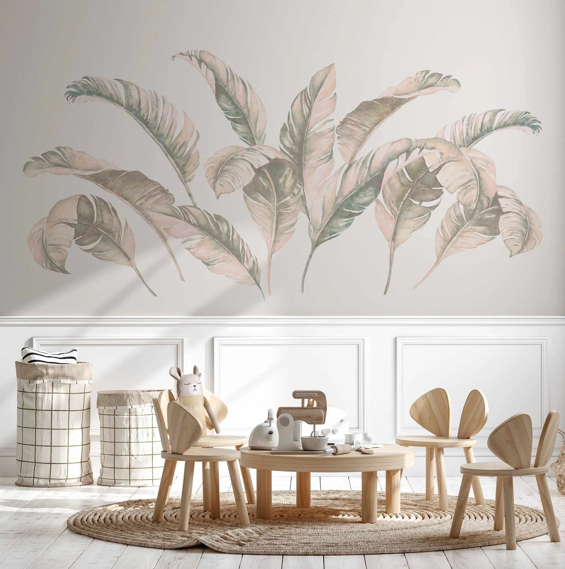 Soft Boho Leaves Wall Decal Set-Decals-Olive et Oriel-Decorate your kids bedroom wall decor with removable wall decals, these fabric kids decals are a great way to add colour and update your children's bedroom. Available as girls wall decals or boys wall decals, there are also nursery decals.