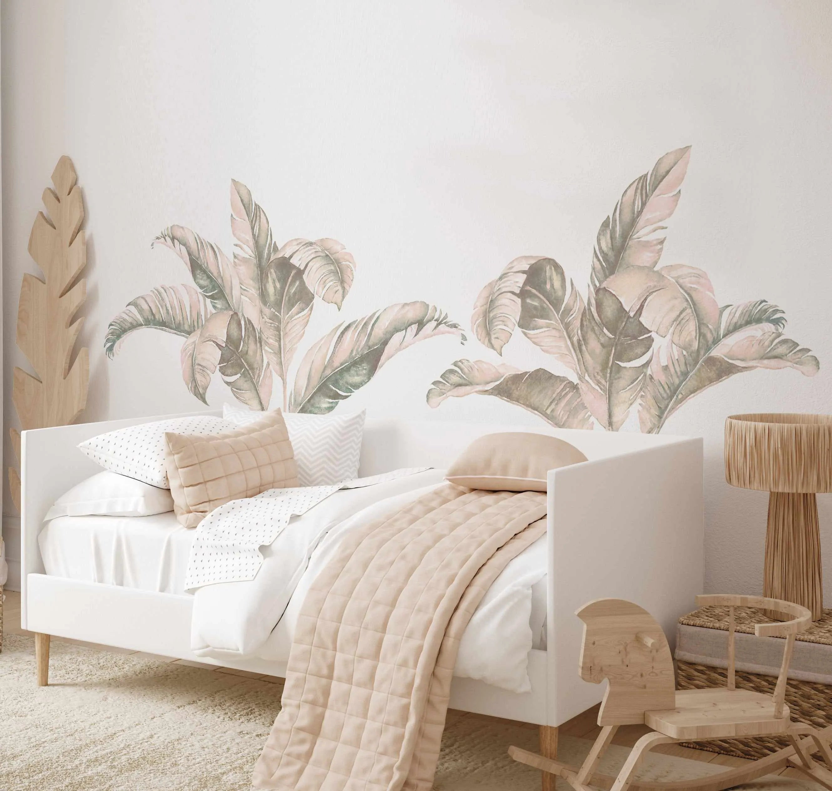 Soft Boho Leaves Wall Decal Set-Decals-Olive et Oriel-Decorate your kids bedroom wall decor with removable wall decals, these fabric kids decals are a great way to add colour and update your children's bedroom. Available as girls wall decals or boys wall decals, there are also nursery decals.