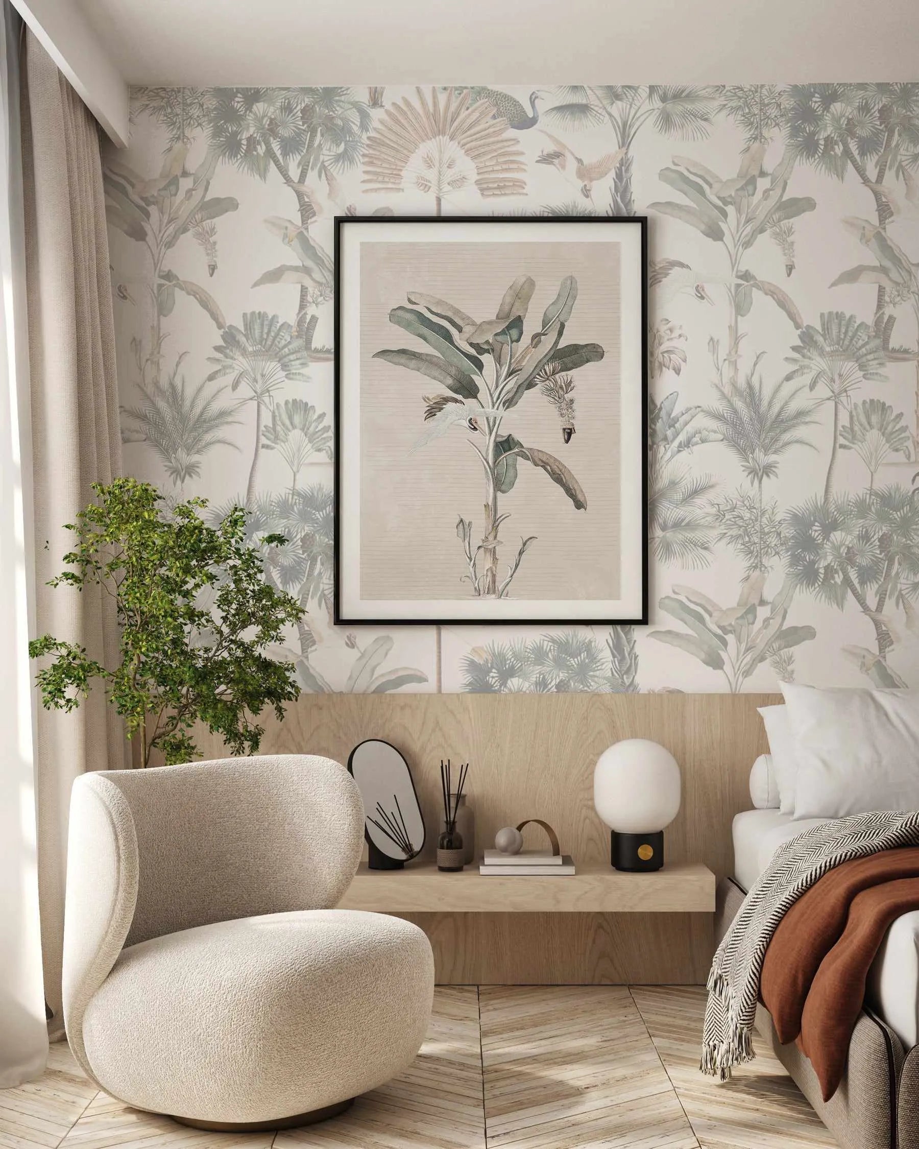 Soft Exotica Palms Wallpaper from Olive et Oriel where you can shop wallpaper and artworks online