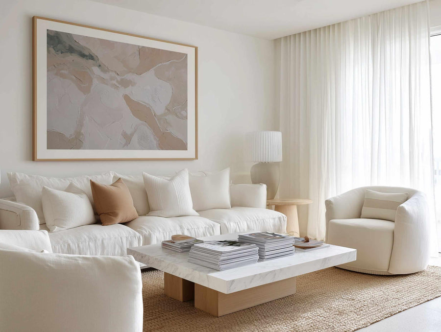 Soft Limestone I | Art Print abstract art print oak frame with white border