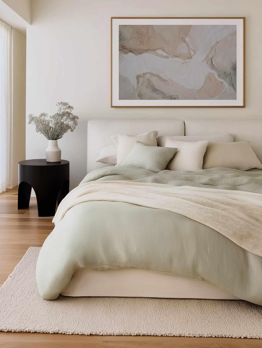 Soft Limestone III | Art Print abstract art print oak frame with white border