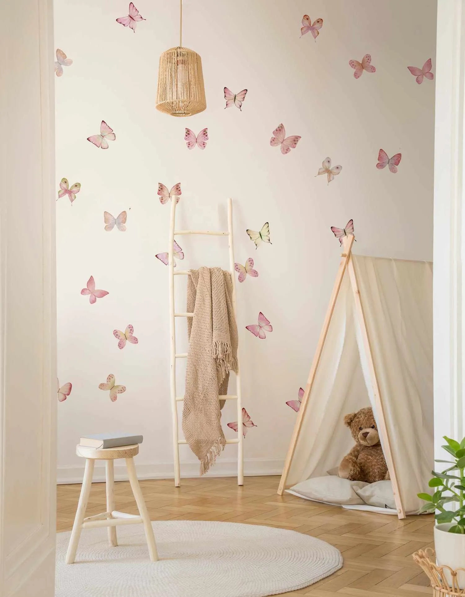 Soft Pink Butterflies Decal Set-Decals-Olive et Oriel-Decorate your kids bedroom wall decor with removable wall decals, these fabric kids decals are a great way to add colour and update your children's bedroom. Available as girls wall decals or boys wall decals, there are also nursery decals.