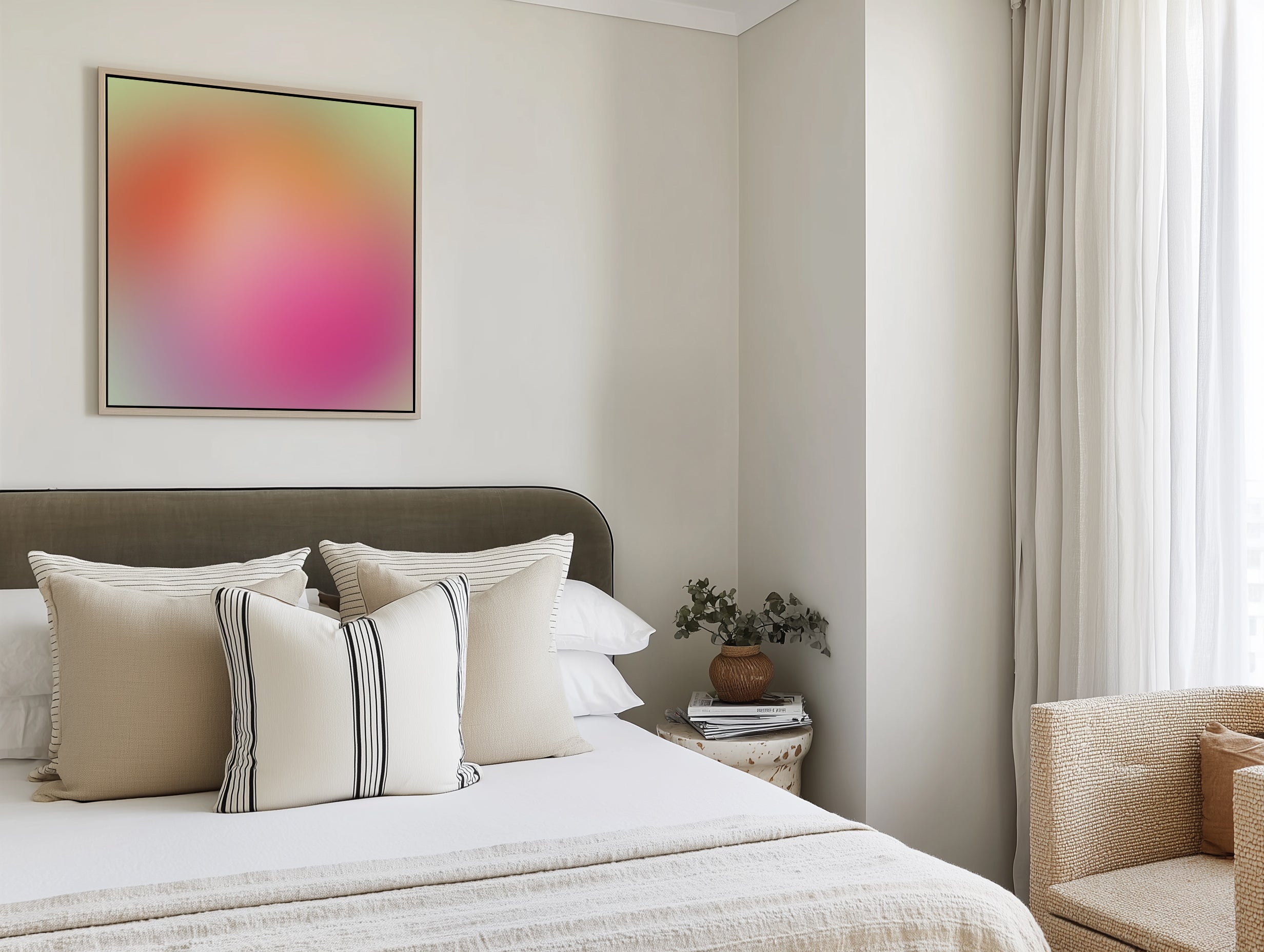 Soft Pink Orange Blend by Bilge Pakosylu | Framed Canvas Art Print