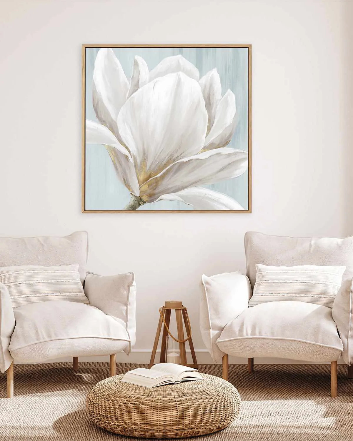 Soft White I | Framed Canvas Art Print from Olive et Oriel where you can shop wallpaper and artworks online