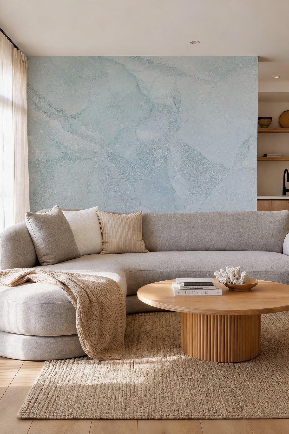 Soft Blue Marble Mural Wallpaper