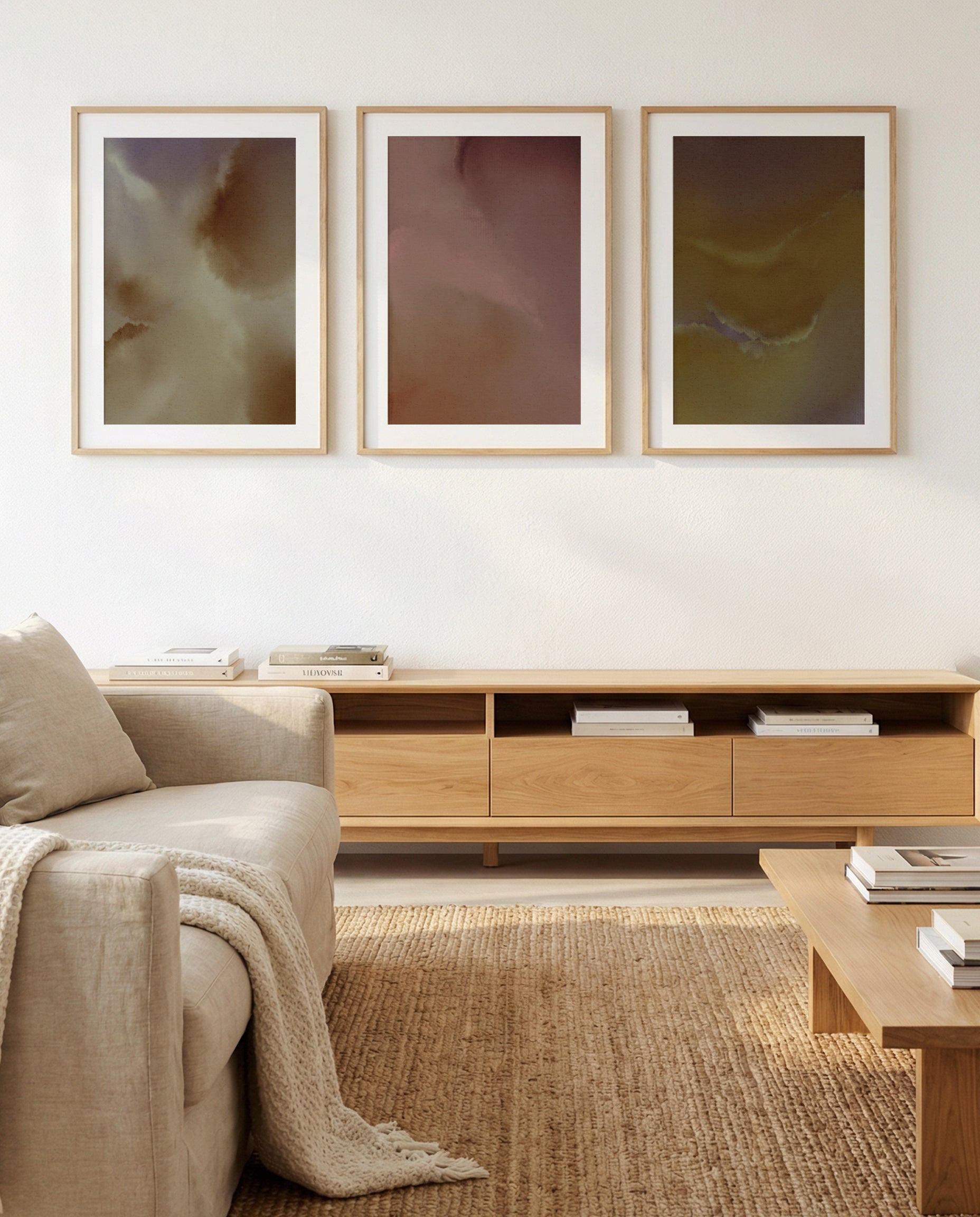 Soft Layers Abstract 1, 2 & 3 by Shatha Al Dafai | 3 Piece Wall Art Set