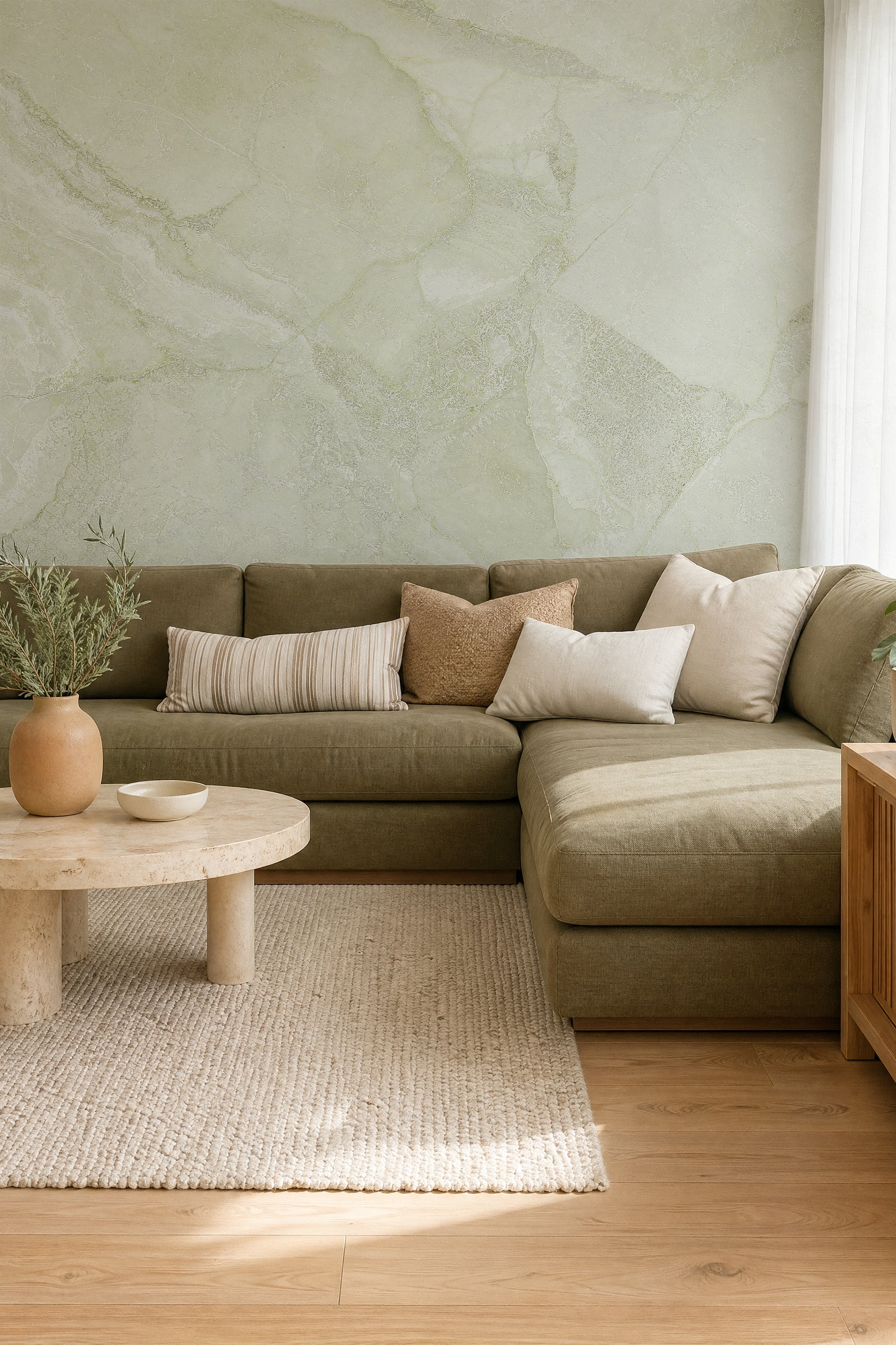 Soft Sage Marble Mural Wallpaper