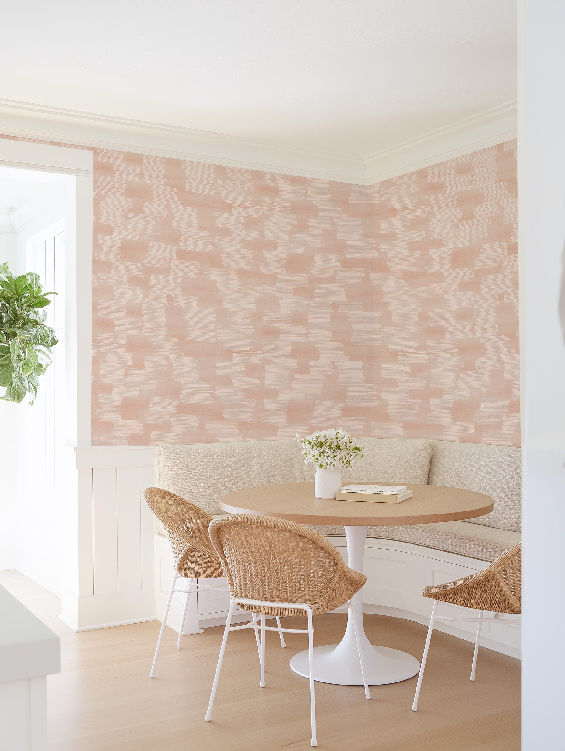 Soft Etch in Pink Wallpaper from Olive et Oriel where you can shop wallpaper and artworks online