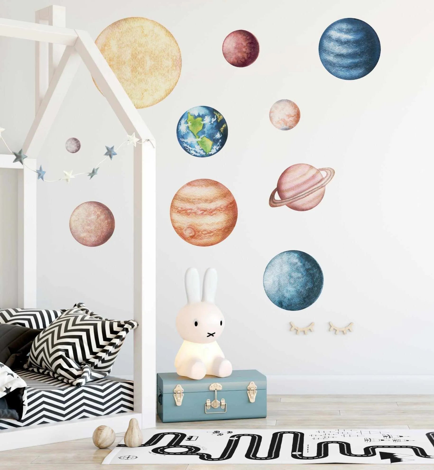 Solar System Decal Set-Decals-Olive et Oriel-Decorate your kids bedroom wall decor with removable wall decals, these fabric kids decals are a great way to add colour and update your children's bedroom. Available as girls wall decals or boys wall decals, there are also nursery decals.