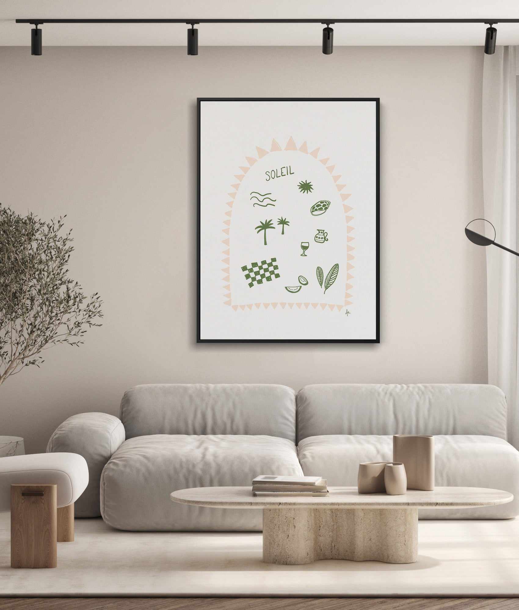 Soleil Forest Green Pink by Anne Korako | Framed Canvas Art Print from Olive et Oriel where you can shop wallpaper and artworks online
