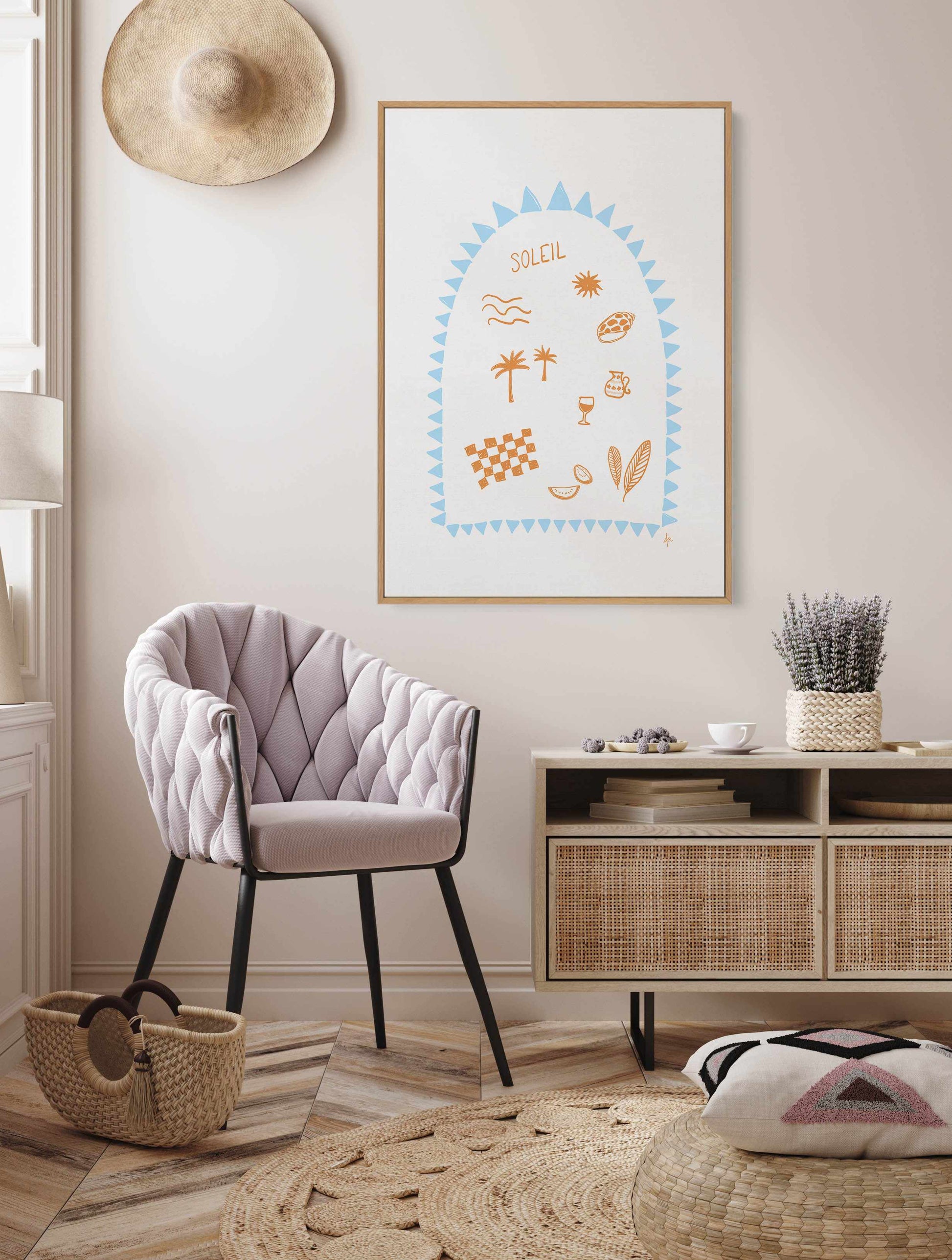Soleil Tan Baby Blue by Anne Korako | Framed Canvas Art Print from Olive et Oriel where you can shop wallpaper and artworks online