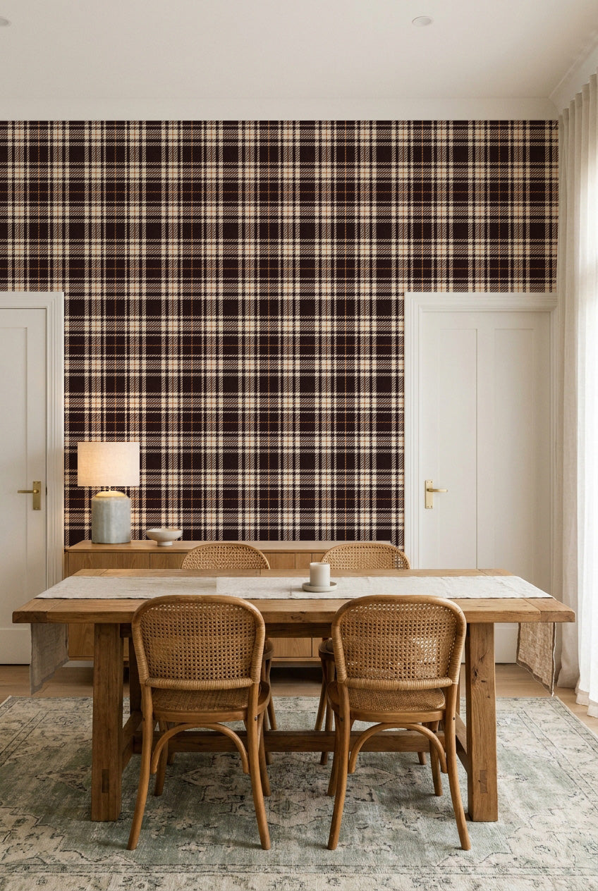 Somerset Tartan in Chocolate Brown Wallpaper