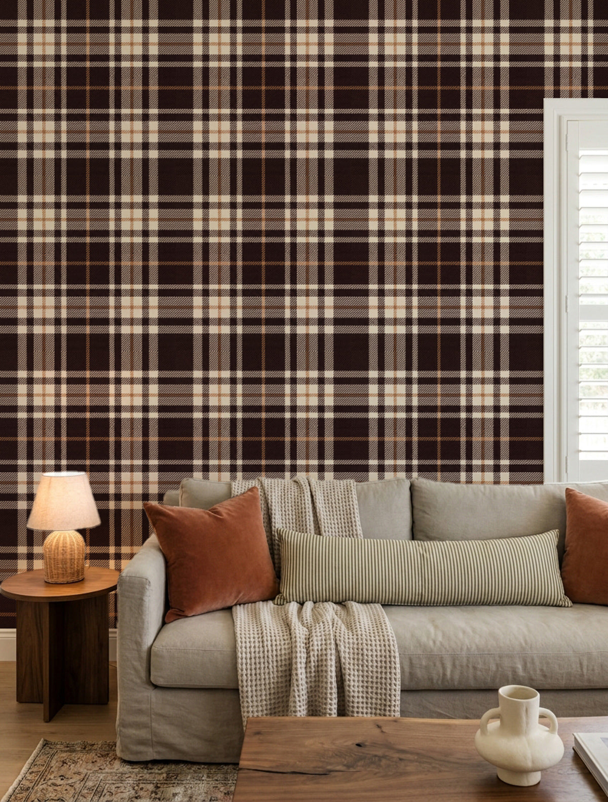 Somerset Tartan in Chocolate Brown Wallpaper
