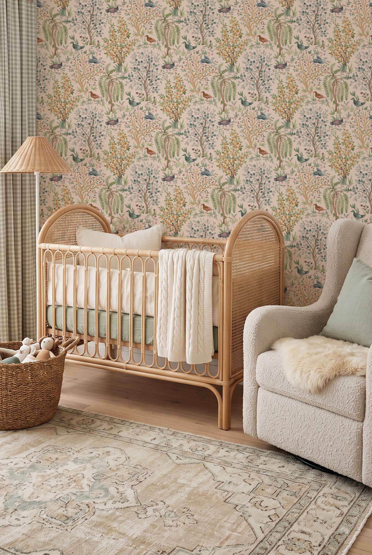 Songbird Garden in Pale Pink Wallpaper