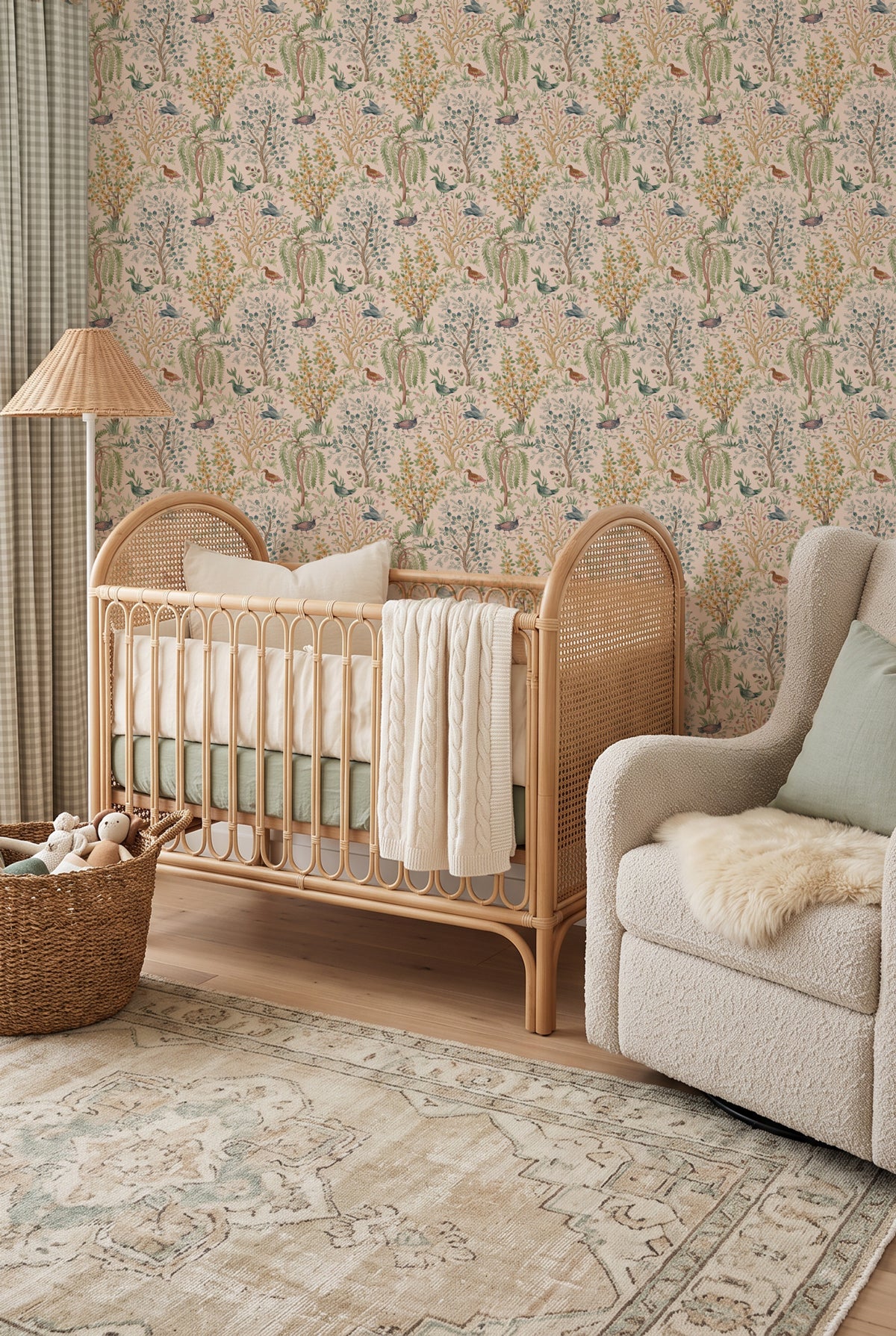 Songbird Garden in Pale Pink Wallpaper