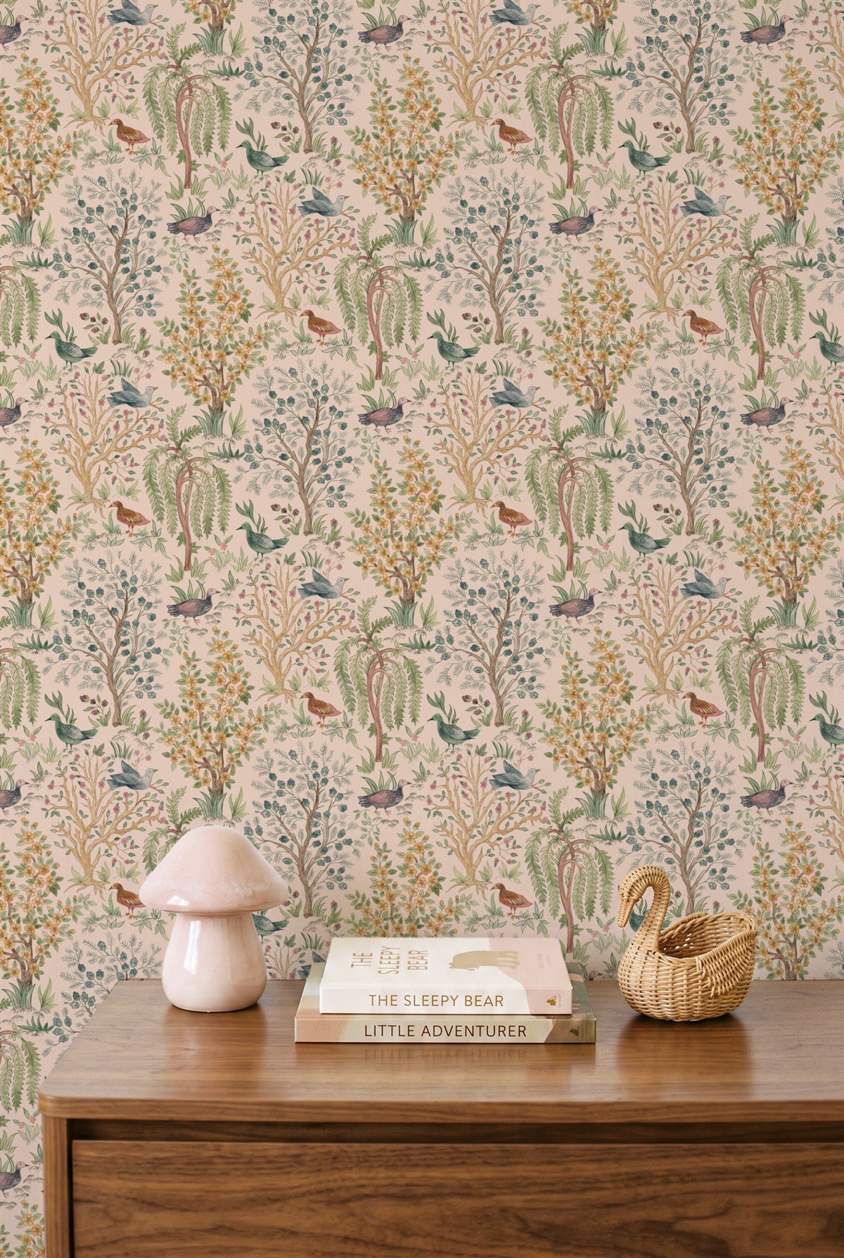Songbird Garden in Pale Pink Wallpaper